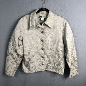 Vintage Western Jacket Womens Medium Cream Brocade Embossed Floral Feminine